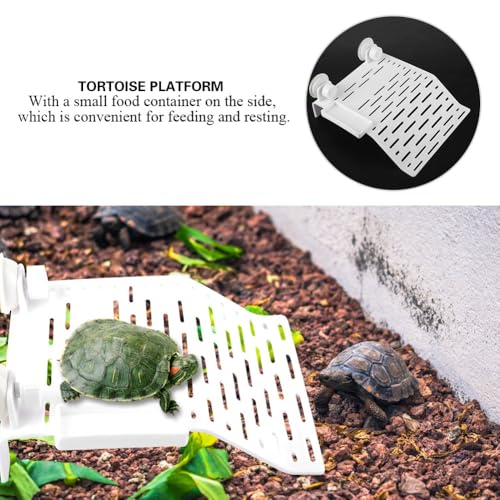 Aquarium Reptile Platform with Suction Cup Floating Dock for Turtles and Frogs Food Container and Resting Terrace for Fish Tank Habitat