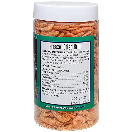 San Francisco Bay Brand Freeze Dried Krill Fish Food - All-Natural, Sustainably Harvested, High Protein Dried Shrimp for Freshwater and Saltwater Carnivores, Koi, Cichlids, Turtles - 1.27 oz (36g)