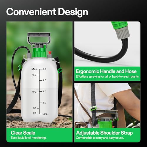 VIVOSUN 1.35 Gal/5L Pump Sprayer, Garden Water Sprayer for Plants, Weeds & Lawn Care, with 3 Nozzles, 50'' Long Hose & Pressure Relief Valve (Pack of 2) - size: 1.35 gal (Pack of 2)