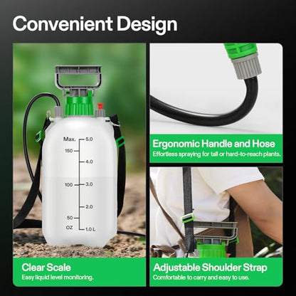 VIVOSUN 1.35 Gal/5L Pump Sprayer, Garden Water Sprayer for Plants, Weeds & Lawn Care, with 3 Nozzles, 50'' Long Hose & Pressure Relief Valve (Pack of 2) - size: 1.35 gal (Pack of 2)