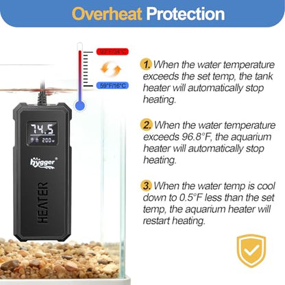 hygger Aquarium Heater, 50W/100W/150W/200W Adjustable Power Fish Tank Heater with Auto Power-Off and High-Temp Protection, Upgraded Titanium Turtle Tank Heater for Saltwater and Freshwater