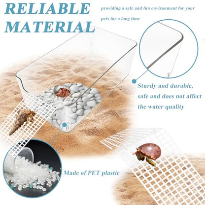 2 Pack Hermit Crab Water Tank, Hermit Crab Cage Accessories with Climbing Ramp Hermit Crab Aquarium Salt Water Pool for Small or Medium Hermit Crab Habitat Home – Transparent (Large) - size: Large