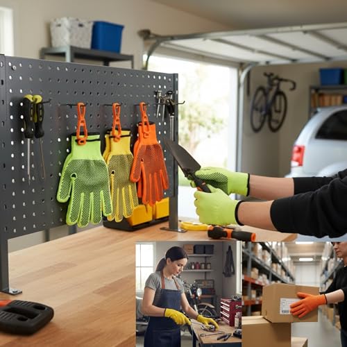 PVC Dotted Work Gloves, 6 Pairs Hi-Vis Safety Gloves with Non-Slip Dot Grip for Construction, Warehouse, Gardening & Mechanic Work, Breathable Polyester, Neon Green/Orange/Yellow, X-Large