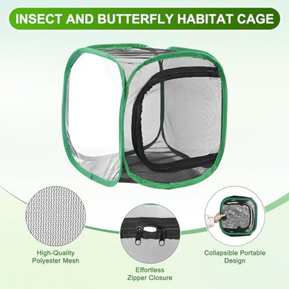 M METERXITY Butterfly Habitat Cage Terrarium, Outdoor Collapsible Mesh Pop-up with Zipper Protection for Breeding Butterfly/Ladybug, Mesh Plant Enclosure [Black with Green, 12 x 12 x 12 Inch] - color: Black With Green