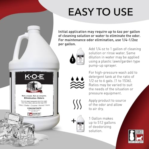 Odorcide K.O.E Kennel Odor Eliminator Concentrate – For Cages, Runs & More – For Home & Kennel w/Safe, Non-Enzymatic Formula - Frost Scent -128 oz - size: 128 Fl Oz (Pack of 1)