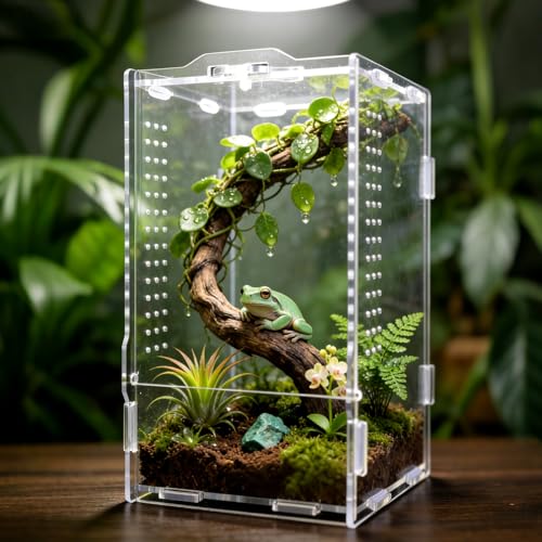 Jumping Spider Enclosure, Insect Terrarium, Bug Cage, Acrylic Terrarium for Tarantula, Snail, Praying Mantis, Frog, and Small Reptiles (4.7" x 4.3" x 7.8") - size: 4.7" x 4.3" x 7.8"