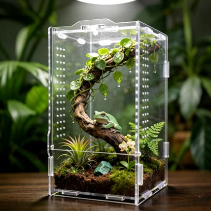 Jumping Spider Enclosure, Insect Terrarium, Bug Cage, Acrylic Terrarium for Tarantula, Snail, Praying Mantis, Frog, and Small Reptiles (4.7" x 4.3" x 7.8") - size: 4.7" x 4.3" x 7.8"