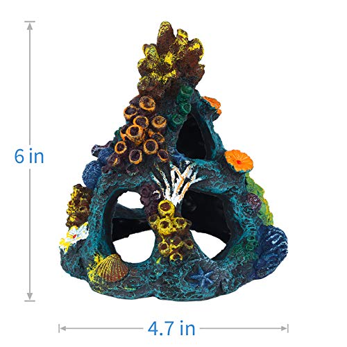 Uniclife Aquarium Decorations Resin Coral Rock Mountain Cave Fish Tank Decor Ornaments Fish House for Betta Rest Hide Play Breed - style: Green Coral Tower