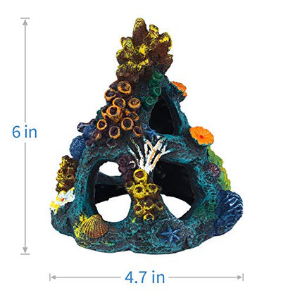Uniclife Aquarium Decorations Resin Coral Rock Mountain Cave Fish Tank Decor Ornaments Fish House for Betta Rest Hide Play Breed - style: Green Coral Tower