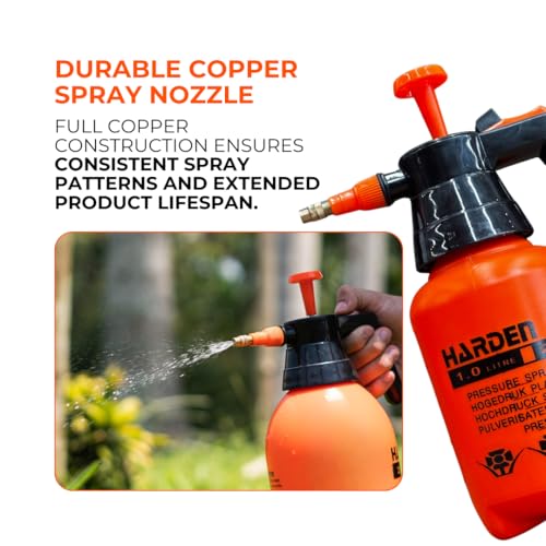 34oz (0.26 Gallon) Pump Sprayer, Handheld Garden Sprayer for Weeds, Plants, Lawn Care & Cleaning, Adjustable Pressure with Copper Nozzle