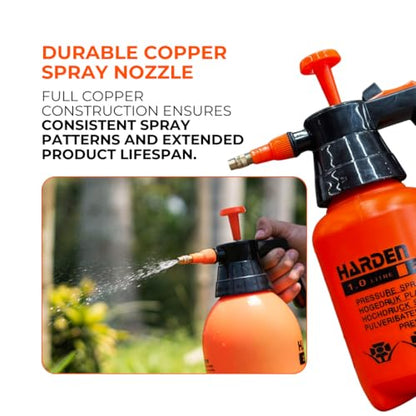 34oz (0.26 Gallon) Pump Sprayer, Handheld Garden Sprayer for Weeds, Plants, Lawn Care & Cleaning, Adjustable Pressure with Copper Nozzle