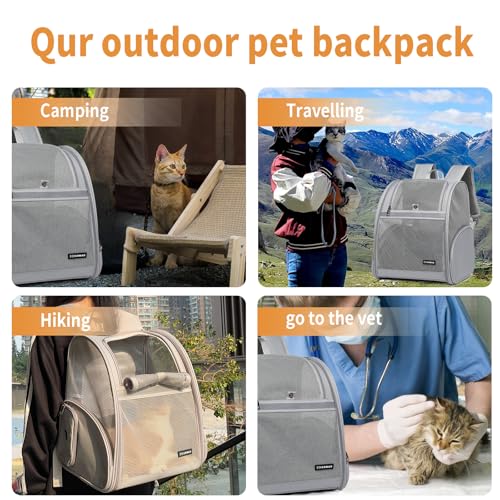 Cat Backpack Carrier for Small Dogs and Medium cat Puppy Kitten Bunny Pet Carrier Backpack Collapsible with Fully Ventilated Mesh with Safety Leash (Gray, 12.9" L x 10.62" W x 15.5" H - M) - color: Gray, size: Medium