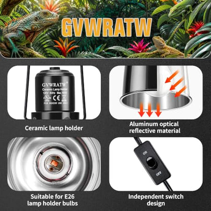 Happy Herps 5.5" Deep Dome for Reptile Light/Heat Lamp/UVB Light,1-Pack | Independent switch, E26 ceramic socket, aluminum reflector, fully assembled, fits glass terrariums, 160W max - size: 5.5IN