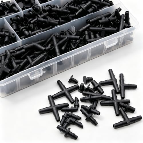 220PCS 1/4" Drip Irrigation Kit Barbed Connectors, Straight Barb, Tee, Single Barb, End Plug, Elbow, 4 Way Coupling Irrigation Fittings for Garden Lawn Flower Pot - size: 220PCS- Barbed Connectors