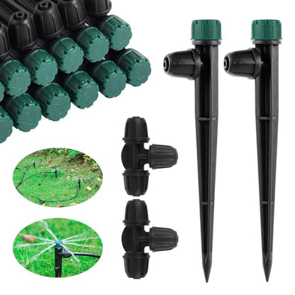 Drip Irrigation Emitters for 1/4" Drip Tubing,Adjustable 360 Degree Automatic Irrigation Drippers on 5.5" Arrow Stake,with1/4 Locked Tee for Watering System(10Pcs Drippers and 10Pcs Tee) - style: 10Pcs Drippers and 10Pcs Tee