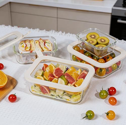 Glass Food Storage Containers with Glass Lids, Microwave Safe Food Container Set, Aitight Meal Prep Container Set, LeakProof, 100% Plastic Free, 4 Pack - color: ‎Ivory White -4p