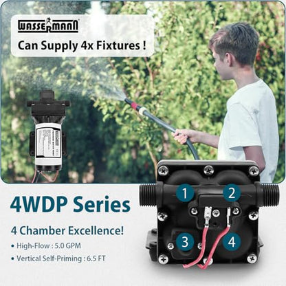 RV Water Pump 12 Volt DC 5.0GPM 55PSI Replacement For 4008-101-A65 Water Pump Self Priming Diaphragm Pump with Pressure Switch for RV Kitchen Bathroom Marine Yacht Garden Camper Water Pumps - color: Plastic