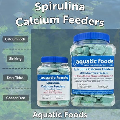 Spirulina Enriched Calcium Feeders... 110ct Medium Jar | For Shrimp, For Snails, For Crabs, Crayfish, Pleco, Catfish, For All Tropical Fish - size: 110 Count (Pack of 1)