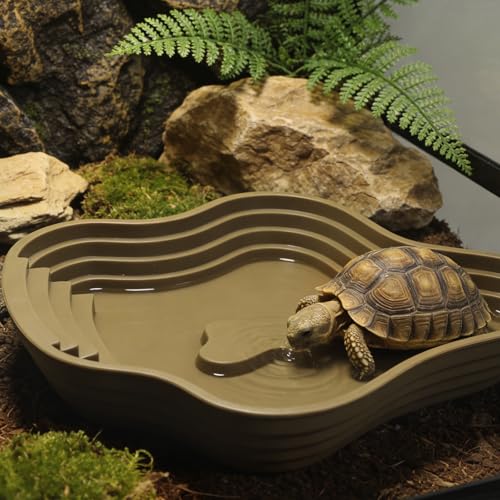 Lake Shaped Bathing Tub for Reptiles, Tortoise Bathing Pool with Steps - Water Dish for Animal Gecko Frog Daily Soaking and Resting