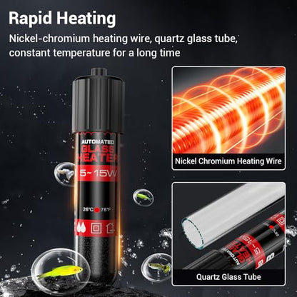 MiOYOOW Fish Tank Heater, 5/10/ 15W IP68 Waterproof Submersible Tank Heater 26℃/78℉ USB Aquarium Water Heater for 1-2 Gallons Tanks - color: 5W-1A