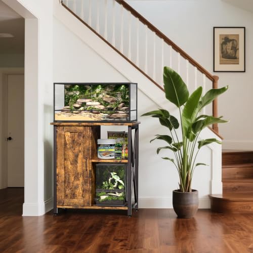 Herture 45-67 Gallon Reptile Tank Stand with Power Outlet, Terrarium Stand with Storage Cabinet, 24" Wx18 D Tabletop, Reptile Terrarium, Rustic Brown PG12XYN - color: Rustic Brown, size: 24x18"-46-67 Gallon