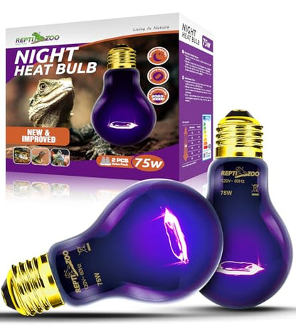 REPTI ZOO 75W Reptile Heat Lamp 2Pack Reptile Night Heat Bulb Night Heat Lamp Without UVA for Turtle Bearded Dragon Gecko Lizard and Snake E26/E27 Purple