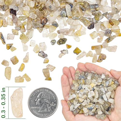 Gold Rutilated Quartz Crystals Bulk Premium Tumbled Chips 0.3-0.35 Inch Small Venus Hair Stone for DIY Crafts Vase Filler Home Decor 1.5LB - color: Golden, size: 1.5lb