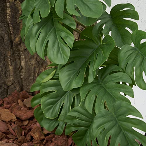 Reptile Terrarium Plants, Hanging Fake Monstera with Suction Cups | Fits Gecko Snake Ball Python Frog Amphibian Habitat Décor - color: Fake Monstera