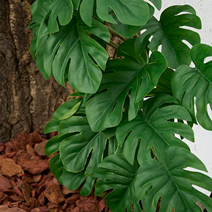 Reptile Terrarium Plants, Hanging Fake Monstera with Suction Cups | Fits Gecko Snake Ball Python Frog Amphibian Habitat Décor - color: Fake Monstera
