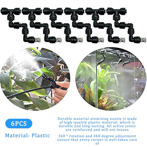 Mister for Reptile Tank, 6PCS Adjustable Misting Nozzles, 360° Reptile Mister Spray Nozzle, Quick Connect Plastic Terrarium Mister Nozzle for Greenhouse