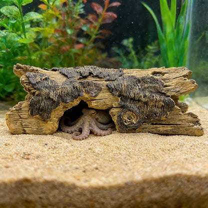 Teaeeno Lizard Snake or Reptile Hide, Large Hollow Log Snake Hideout for Ball Python Bearded Dragon and Gecko Eco-Friendly Resin Tank Accessory with Basking Platform & Multi-Functional Décor (Desert) - style: Art Deco