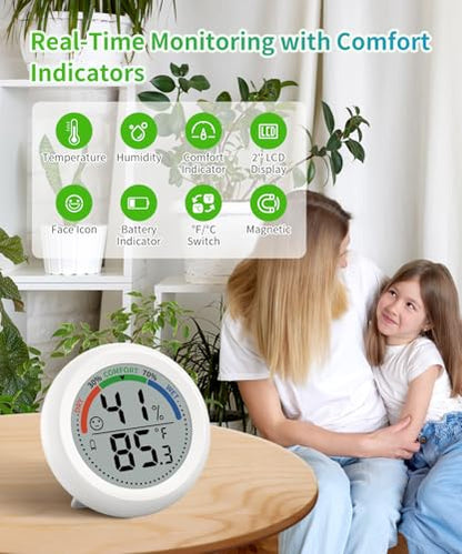 Digital Room Thermometer Hygrometer Indoor-Humidity Meter Monitor with Accurate Temperature Humidity Sensor Comfort Indicator ℃/℉ Switch for Wall Baby Home Greenhouse Cellar Garage Nest Reptile