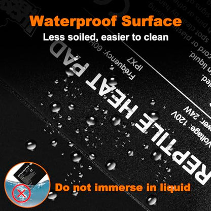 LUCKY HERP Reptile Heat Pad 8x18 Inch 24W Under Tank Terrarium Heating Mat, Reptile Heat Mat, Reptile Heating Pad for Turtle, Lizard, Hermit Crab, Frog, Snake - size: 8" X 18"