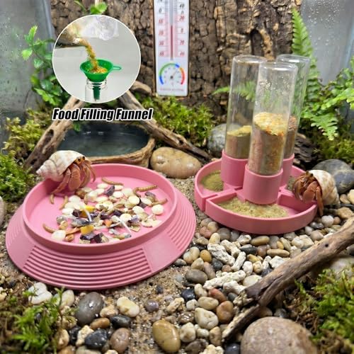 4-in-1 Hermit Crab Feeding Station - Integrated Nutrition and Hydration Center，3D-Printed Tank Accessories Made from Safe Materials, Suitable for Hermit Crabs and Small Reptiles. - color: Pink