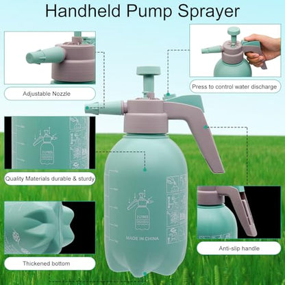 68oz Garden Pump Sprayer, 2L Hand Pressure Sprayer Bottle with Safety Valve, 0.5 Gal Lawn Adjustable Sprayer for Plant Mister Spraying Weeds Home Cleaning Watering (Light Blue)