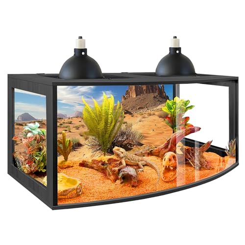 Bearded Dragon Tank, Curved Reptile Enclosure with 3-Side Clear Acrylic Panels, Spacious Lizard Tank with Metal Mesh Top and Lockable Door for Reptile Habitat (Black, 32" Length,34 Gallons) - color: Black, size: 32"Length,34 Gallons
