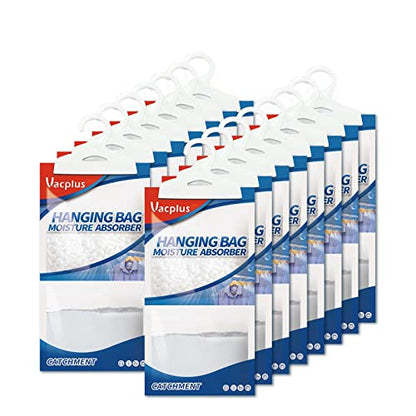 Vacplus Moisture Absorber, 15Pack Hanging, Strong Absorption, Unscented | Closet, Enclosed Spaces, Bathroom, Odor Eliminator, Dehumidifier Bags, 9.8 OZ - size: 15 pack