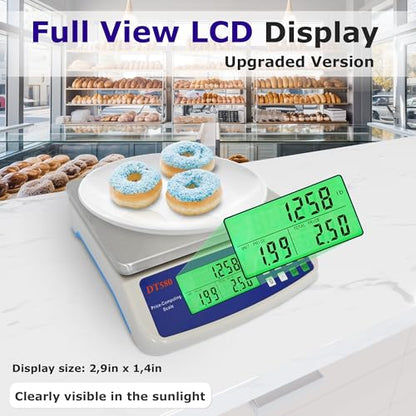 Large Digital Kitchen Scale 40kg/88lb Stainless Steel Price Computing Scale Counting Scale Deli Scale with LCD Display for Baking Bread Cooking Meat Prep Parts and Coins Adapter Included - color: Gray 40kg