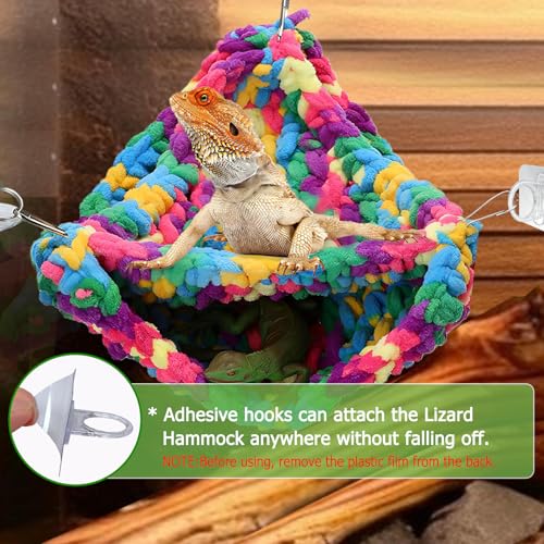 QWR Hand-Knitted‌ Soft Lizard Hammock,Double-Layer Hammock for Bearded Dragon Tank,Hanging Reptile Swing Hammock with Strong Adhesive Hooks,for Lizard Gecko Chameleon Hide(Triangular)