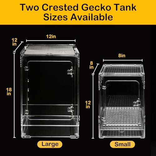 Reptile Tank,12" x 12" x 18" Tall Starter Crested Gecko Terrarium | Vertical Transparent Enclosure Kit,Arboreal Tarantula Ventilation Habitat for Tree Frog Dart Cribs,Gecko,Small Reptile Cage - size: 12*12*18inch