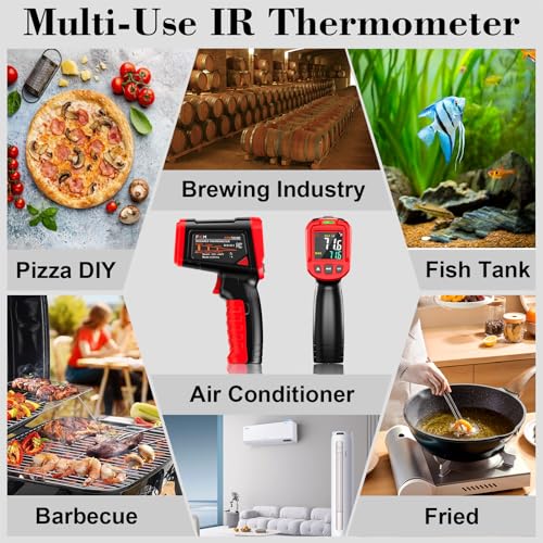 FKM Infrared Thermometer Gun Non Contact Laser Thermometer Gun-58°F~1112°F | (-50°C~600°C)Digital IR Temperature Gun for Kitchen Cooking,Griddle,Pizza Oven,HVAC,Engine,Industrial,Adjustable Emissivity - color: Red