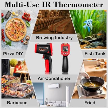FKM Infrared Thermometer Gun Non Contact Laser Thermometer Gun-58°F~1112°F | (-50°C~600°C)Digital IR Temperature Gun for Kitchen Cooking,Griddle,Pizza Oven,HVAC,Engine,Industrial,Adjustable Emissivity - color: Red