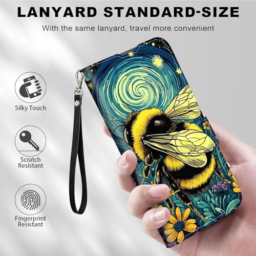 for Cricket Outlast 5G 2024 Wallet case with RFID Blocking Credit Card Holder Kickstand, Folio Flip PU Leather Shockproof Protective Cover for AT&T Motivate Pro 5G, Enchanting Bee - color: Enchanting Bee