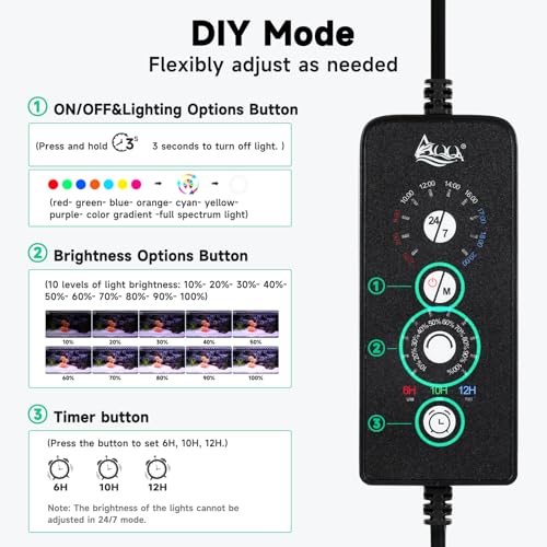 AQQA LED Aquarium Light, 24/7 & DIY Mode Full Spectrum Fish Tank Light | Adjustable Timer/Brightness, Extendable Bracket Aquarium Plant Light, Memory Function, IP68 Waterproof, for 48–55 Inch Tank - size: For 48-55 inch fish tank