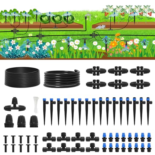 2026 Upgrade 230FT Quick-Connect Drip Irrigation System Kit with 1/4” & 1/2” Fast-Lock Tubing, Adjustable Emitters & Sprinklers for Garden & Greenhouse - size: 230 FT