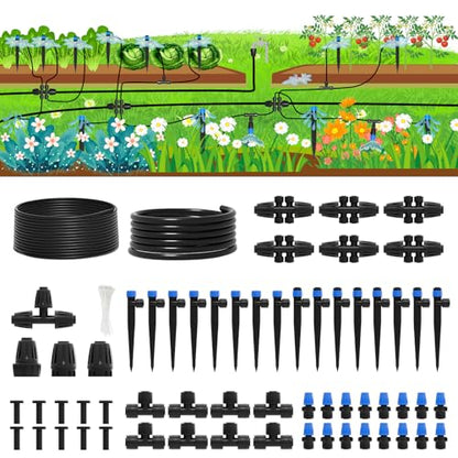 2026 Upgrade 230FT Quick-Connect Drip Irrigation System Kit with 1/4” & 1/2” Fast-Lock Tubing, Adjustable Emitters & Sprinklers for Garden & Greenhouse - size: 230 FT