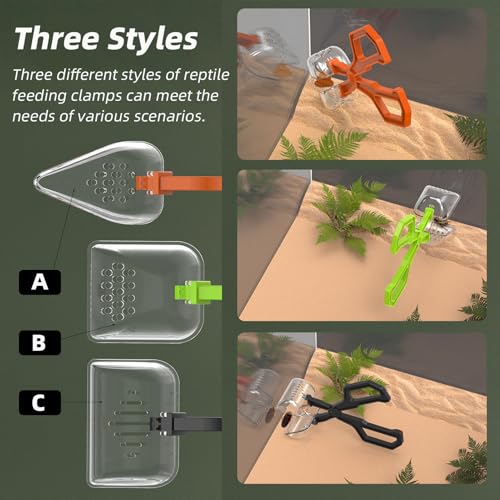 Romansk 3 Pack Reptile Feeding Clamp | Reptile Poop Scoop Reptile Feeding and Cleaning Tool for Gecko Lizard Bearded Dragon and Other Small Animals