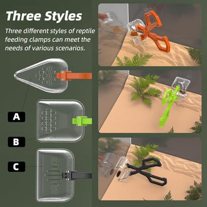Romansk 3 Pack Reptile Feeding Clamp | Reptile Poop Scoop Reptile Feeding and Cleaning Tool for Gecko Lizard Bearded Dragon and Other Small Animals