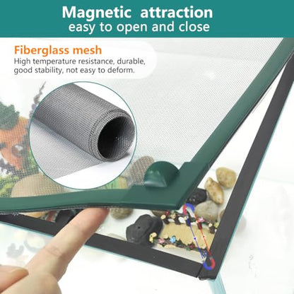 Magnetic Fish Tank Lid Green Frame Grey Fiberglass Mesh, DIY Fish Tank Cover Adjustable Size Fit Tank Size Max 35''X19'' for Preventing Fish from Jumping Out and Reptile Escaping - color: Green Frame Grey Fiberglass Net