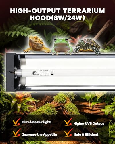 UVB Light for Reptile 24W, T5 UVB Reptile Light Fixture HO Combo Kit with Test Sensor Cards, 22" High Output Reptiles Light Bar UVA UVB Desert Lamp for Turtle Lizard Bearded Dragon Tank - color: 24w-22.4in Black